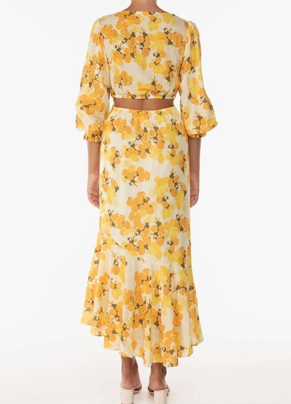 Peony Citrus Hi Neck Cut Out Dress Print Size 10 - Image 5