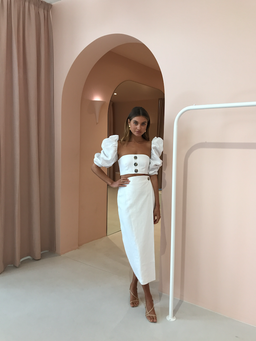 JOSLIN STUDIO HARLOW LINEN WRAP SKIRT & TOP IN OPTICAL WHITE SIZE for rent on The Volte - image 4