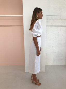 JOSLIN STUDIO HARLOW LINEN WRAP SKIRT & TOP IN OPTICAL WHITE SIZE for rent on The Volte - image 3