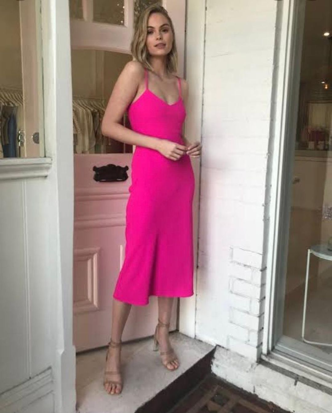 By Johnny Neon Bias Midi Dress Pink Size 4 for rent on The Volte - main image