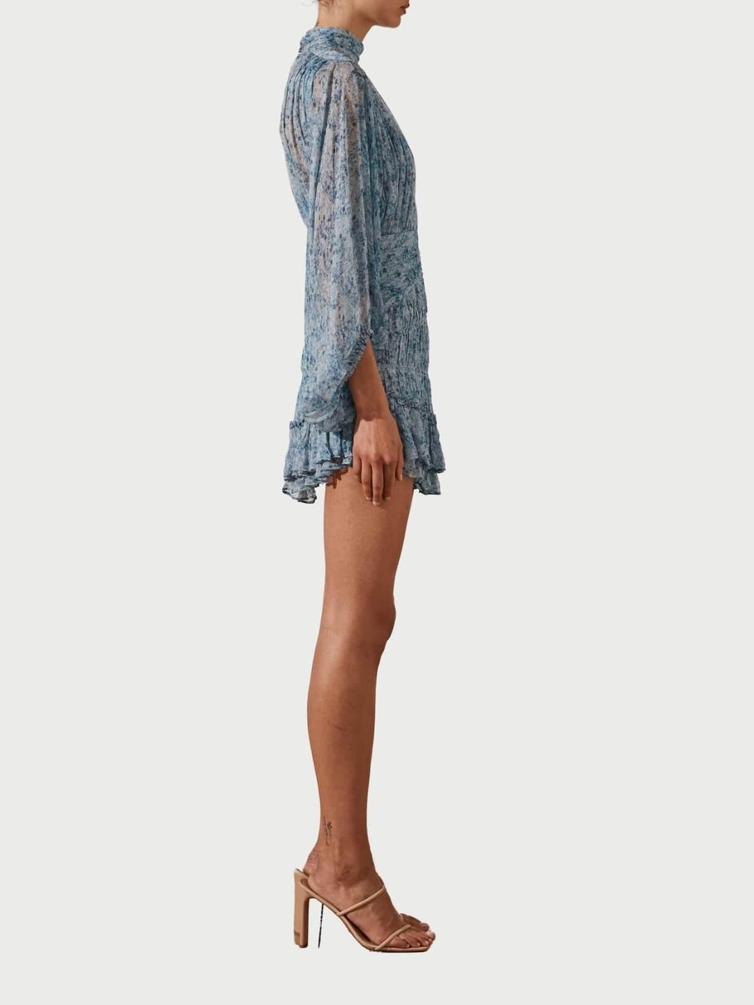 Shona Joy Harmony High Neck Ruched Mini Dress Blue Size 8 for rent on The Volte - main image