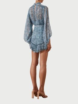 Shona Joy Harmony High Neck Ruched Mini Dress Blue Size 6 for rent on The Volte - image 4