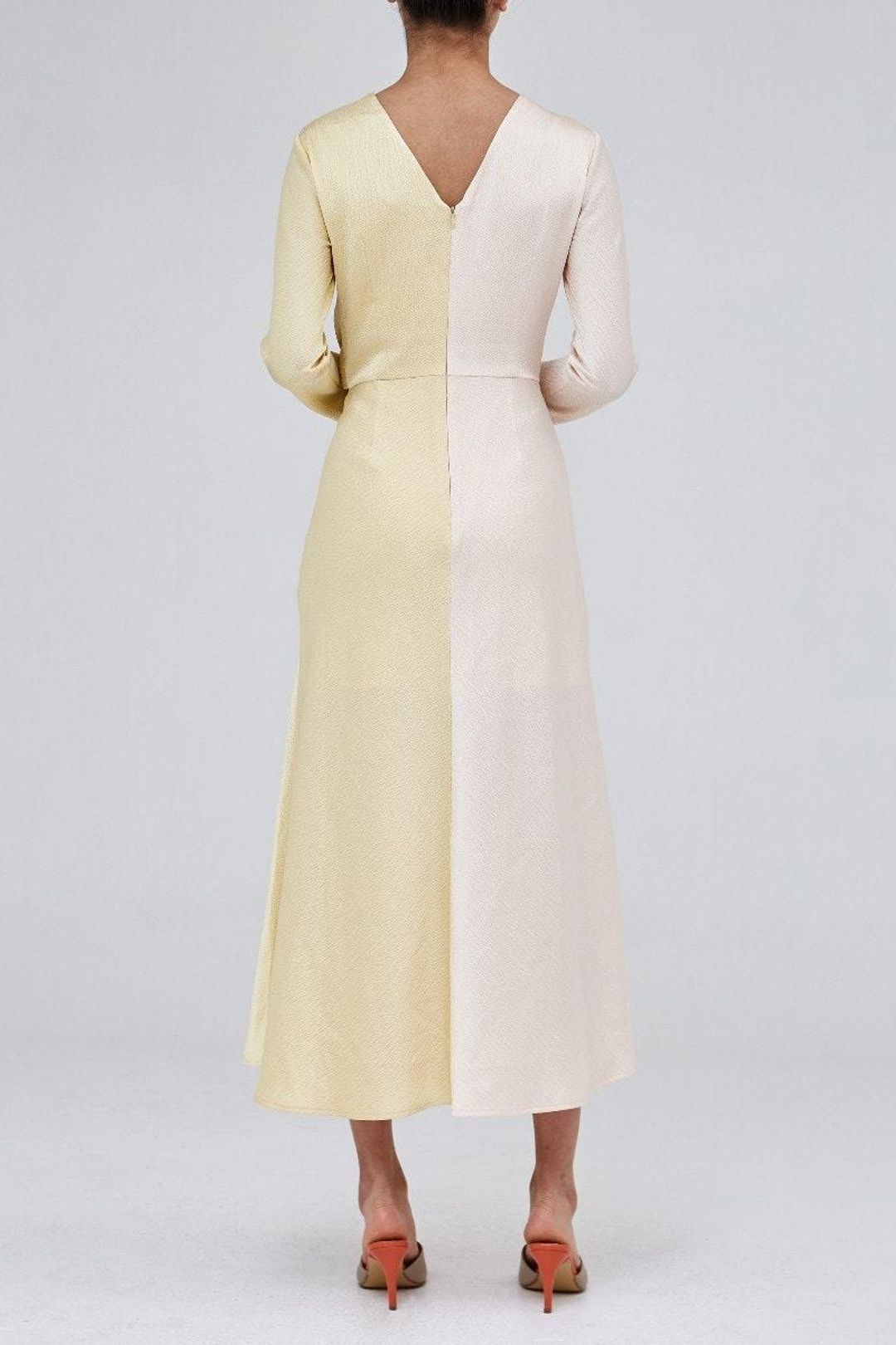 C/MEO Collective Opposite Sides Ecru & Limoncello Long Sleeve Dress Print Size 14 for rent on The Volte - main image