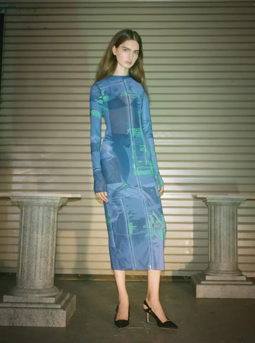 Danielle Guizio Mesh Long Sleeve Dress Blue Size 8 for rent on The Volte - main image