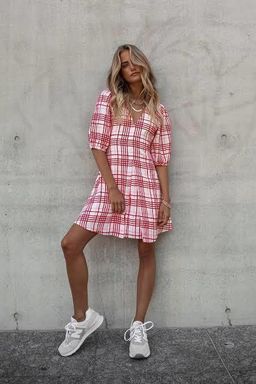 Dissh Emme Pink Check Mini Dress Print Size 8 for rent on The Volte - image 1