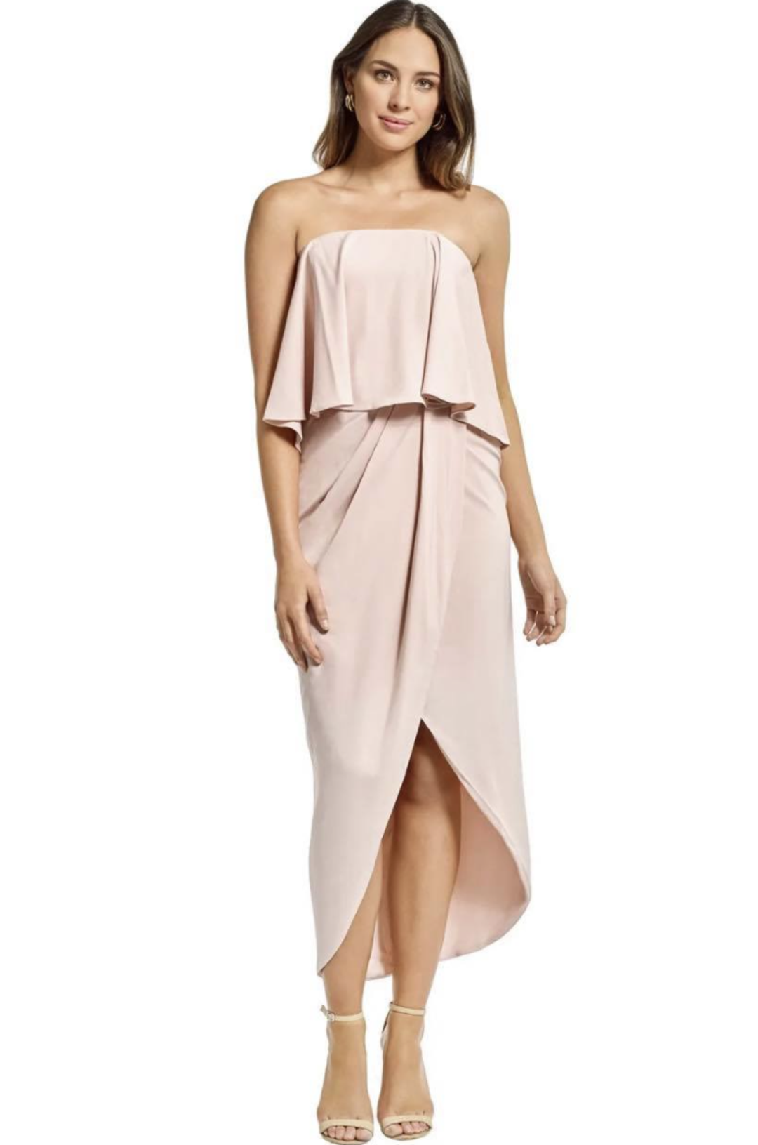 Shona Joy Strapless Frill Drape Maxi Dress Blush Size 10 for rent on The Volte - main image