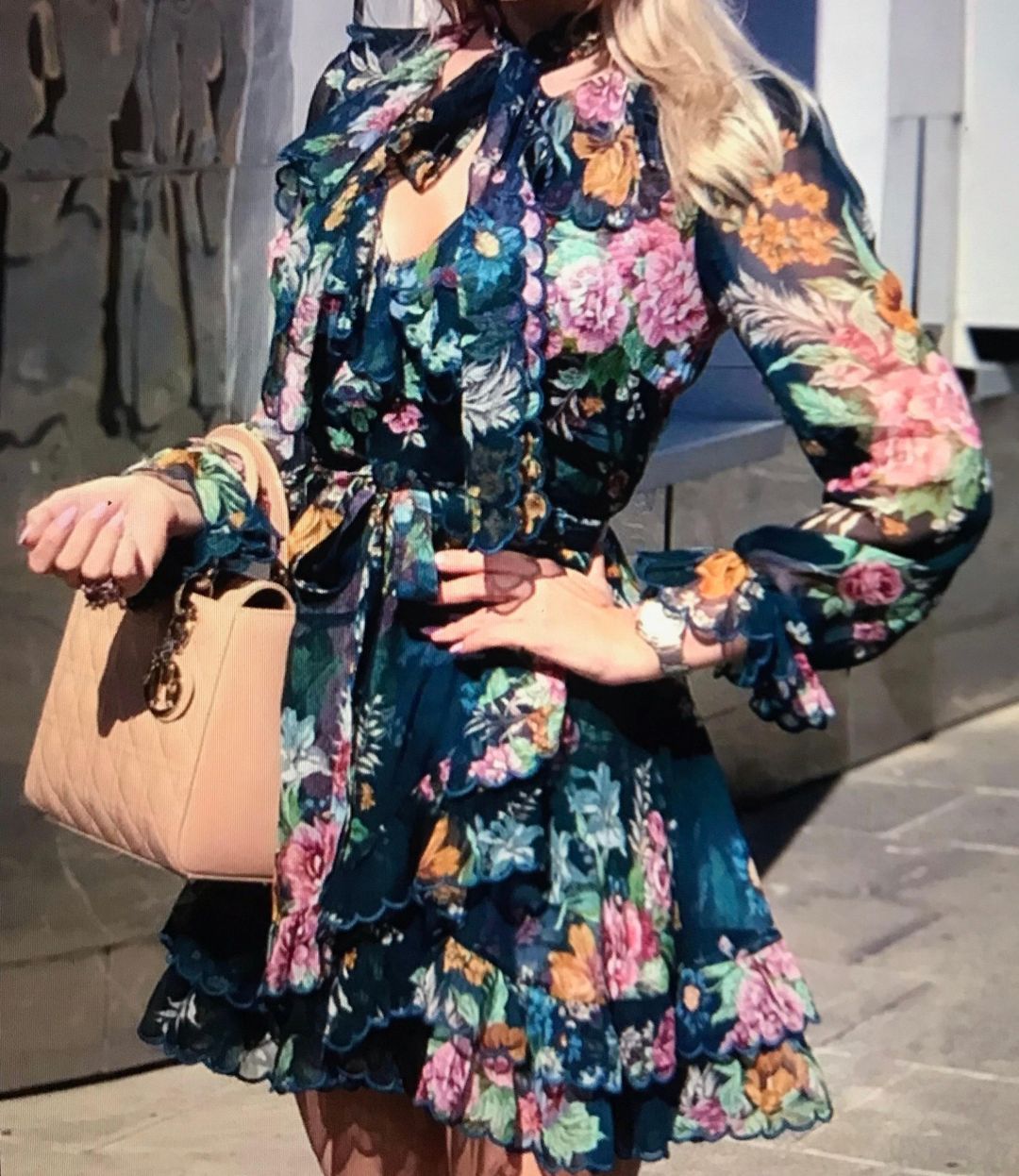 Zimmermann Wavelength Scallop Ruffled Wrap Around Mini Dress Teal Daphne Floral Print Size 1 / AU 10 for rent on The Volte - main image