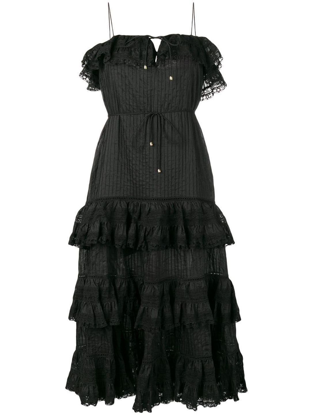 Zimmermann Juniper Black Ruffle Tie Midi Dress Black Size 6 for rent on The Volte - main image