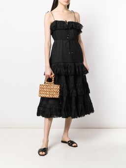 Zimmermann Juniper Black Ruffle Tie Midi Dress Black Size 6 for rent on The Volte - image 1