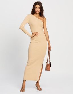 Aere One Shoulder Knit Maxi Dress Cream Size 8 for rent on The Volte - image 1