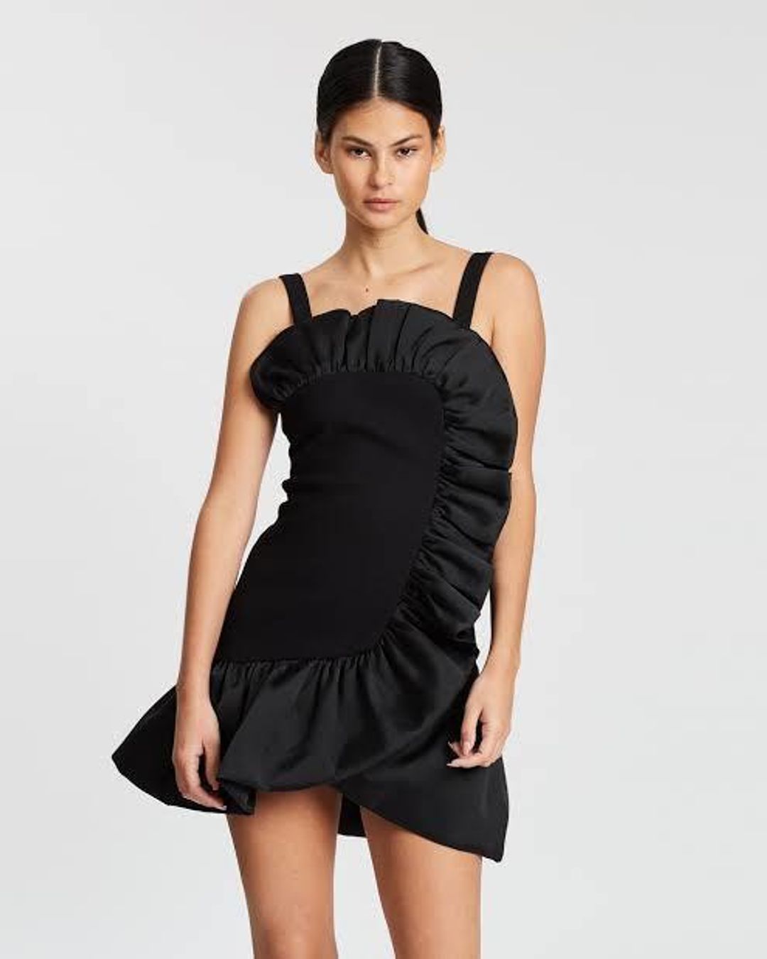 By Johnny Structured Ruffle Mini Dress Black Size 8 for rent on The Volte - main image