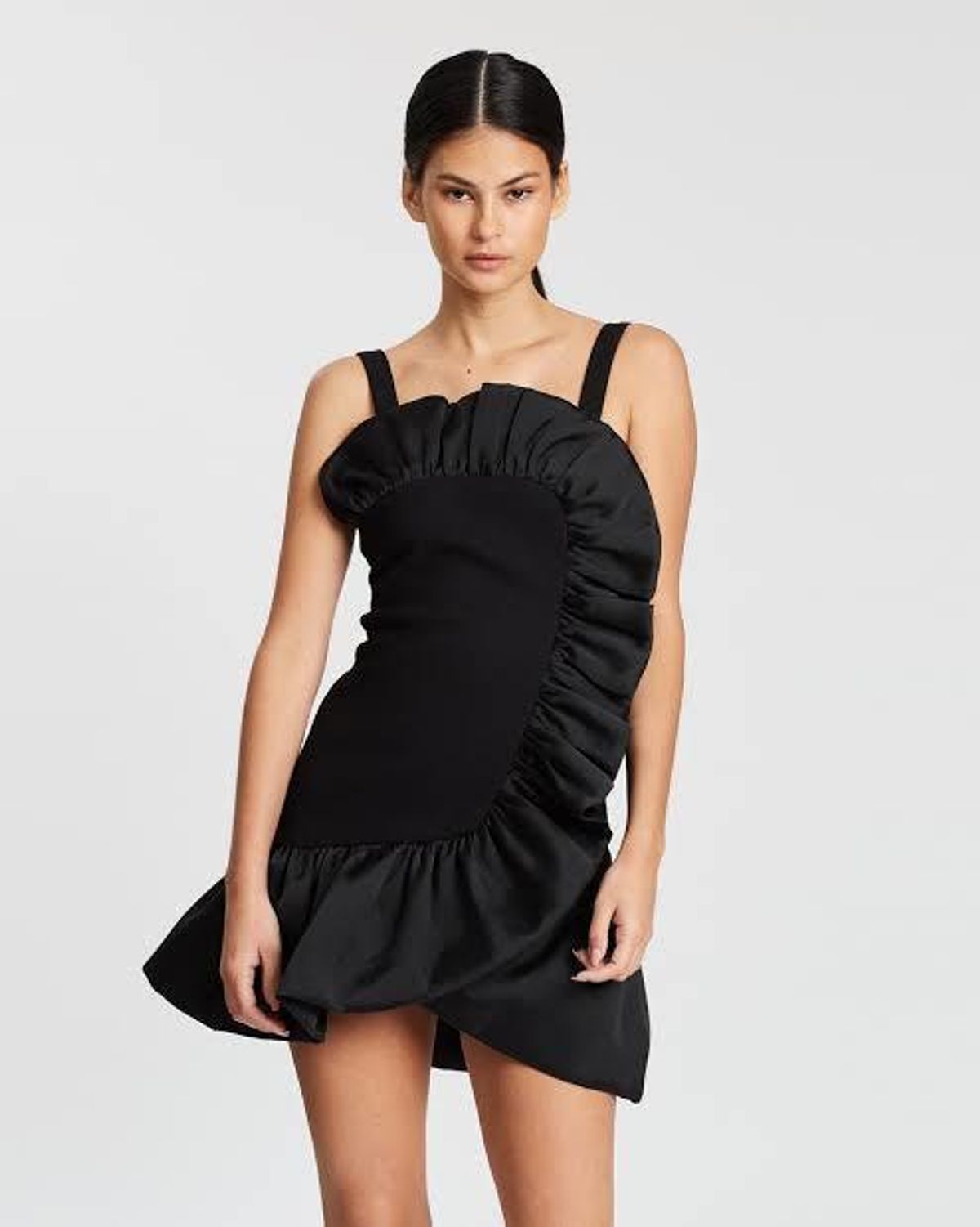 By Johnny Structured Ruffle Mini Dress Black Size 8 - Image 1
