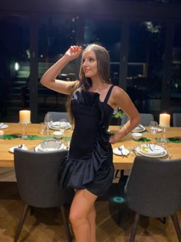 By Johnny Structured Ruffle Mini Dress Black Size 8 for rent on The Volte - image 3