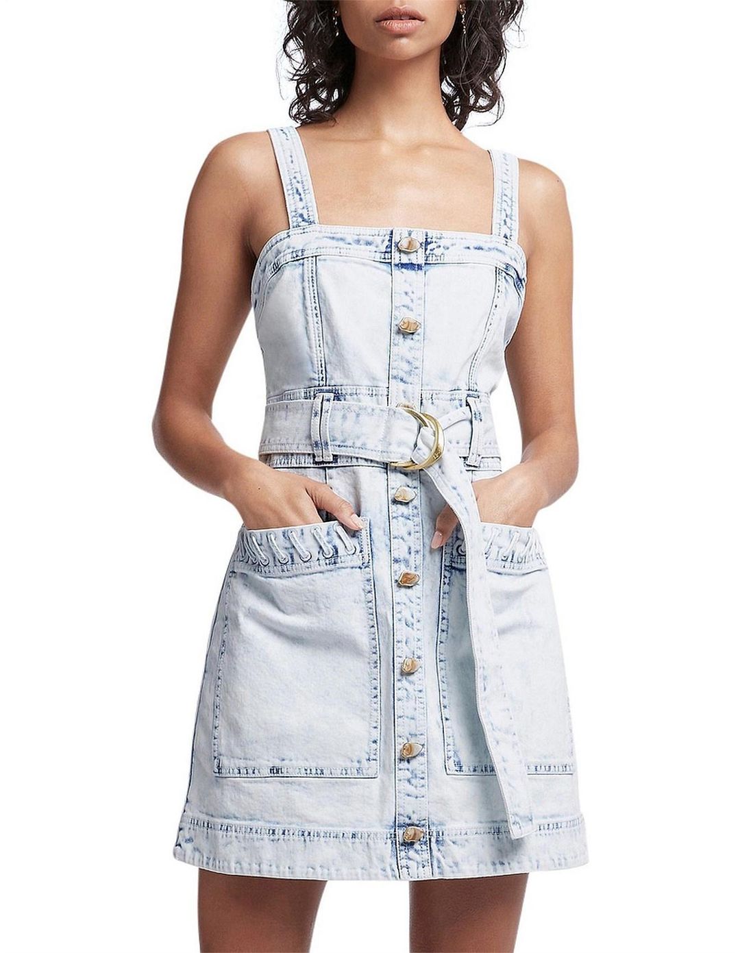 Aje Crafted Sleeveless Denim Mini Dress Acid Wash Size 6 for rent on The Volte - main image