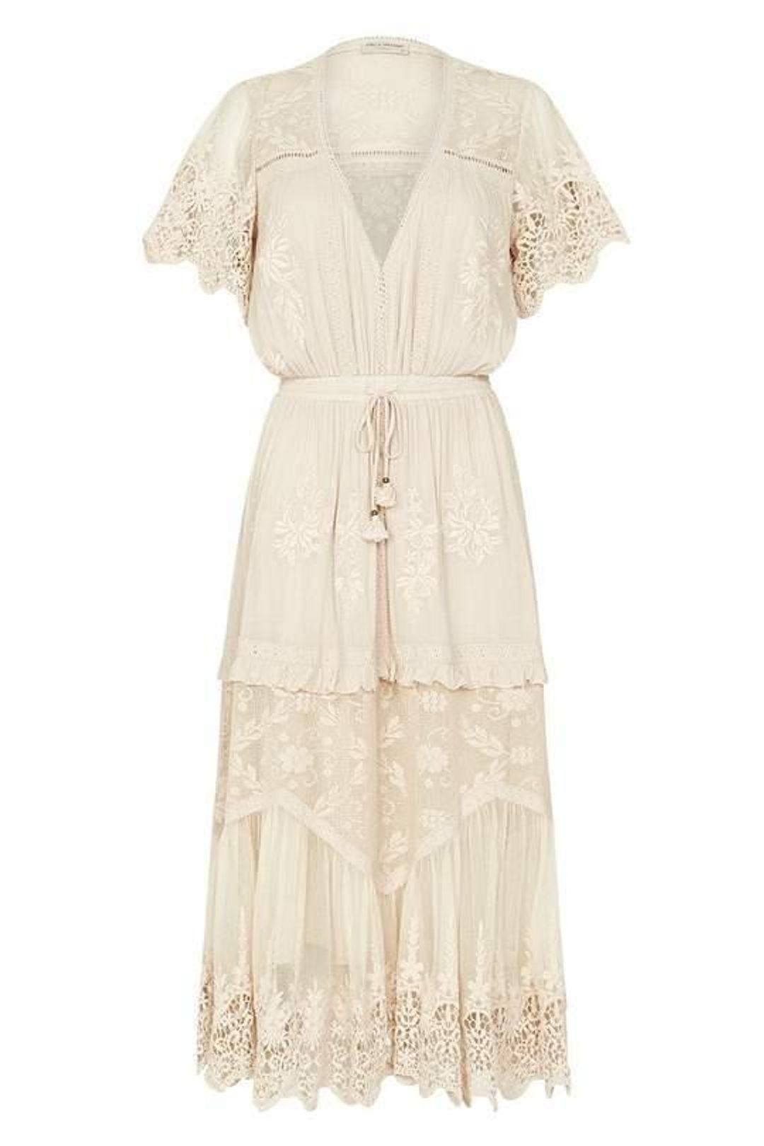 Spell Designs Maggie Embroidered Midi Dress Cream Size 10 for rent on The Volte - main image