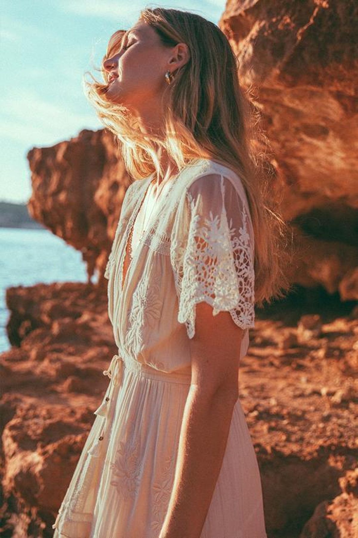 Spell Designs Maggie Embroidered Midi Dress Cream Size 10 - Image 3