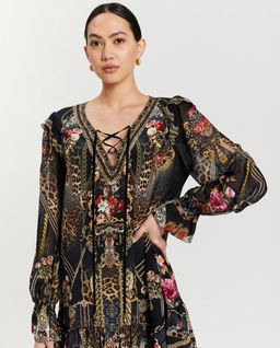 Camilla Gothic Goddess Ruffle Lace Up Dress Print Size XL for rent on The Volte - image 8