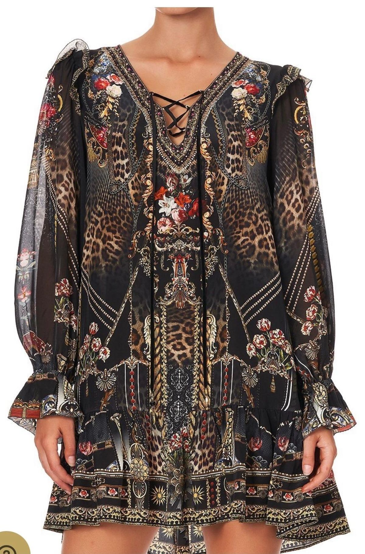 Camilla Gothic Goddess Ruffle Lace Up Dress Print Size XL - Image 3