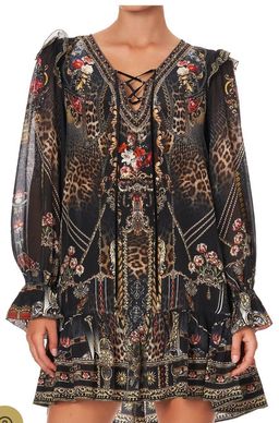 Camilla Gothic Goddess Ruffle Lace Up Dress Print Size XL for rent on The Volte - image 3