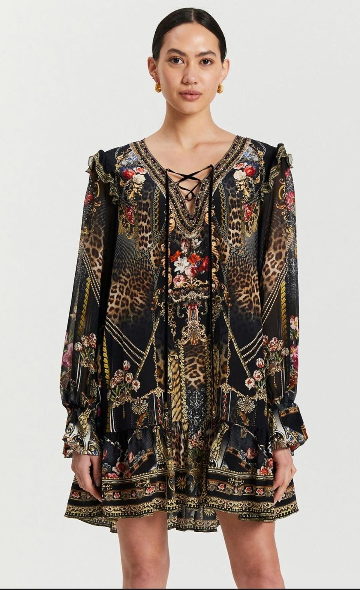 Camilla Gothic Goddess Ruffle Lace Up Dress Print Size XL - Image 6