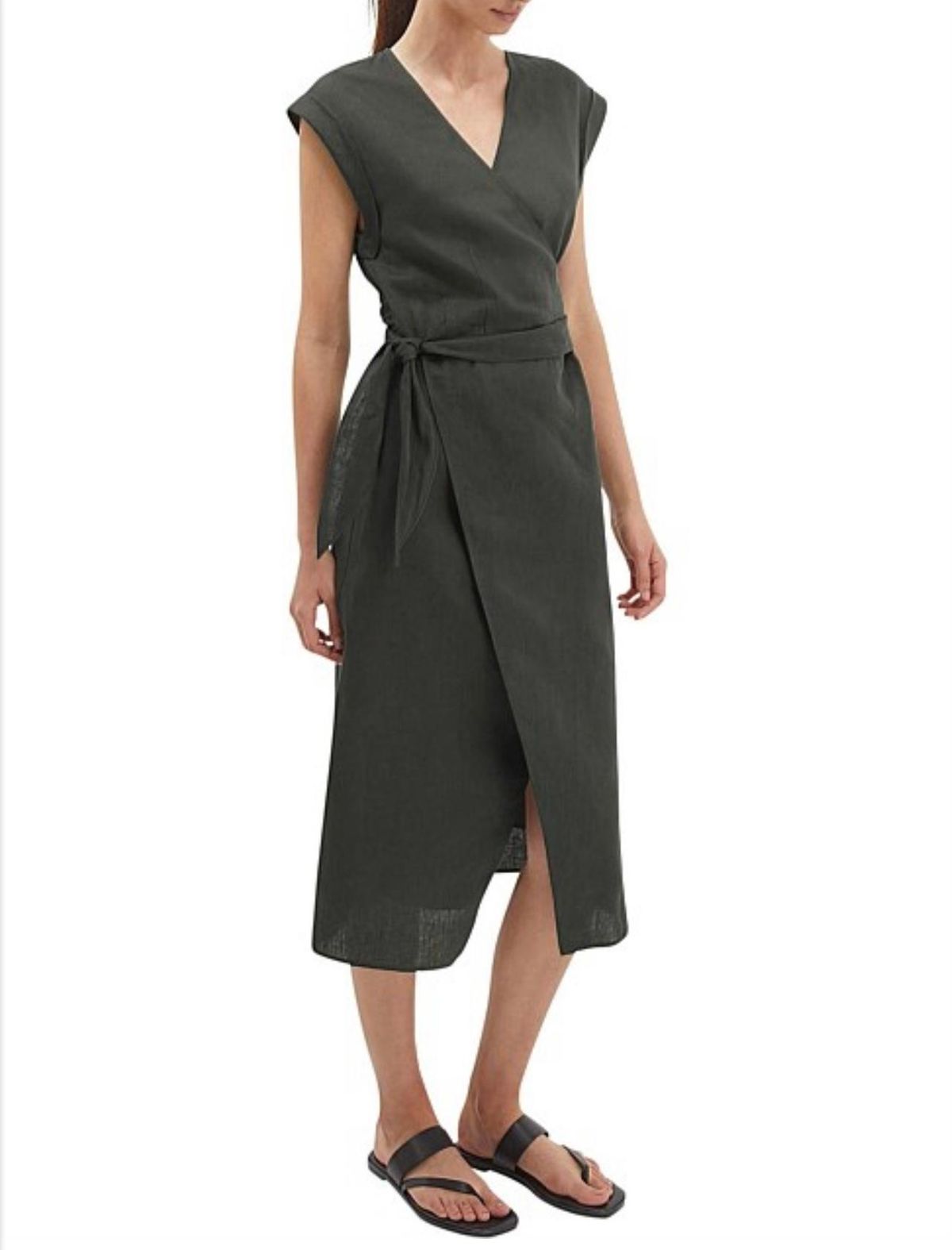 Saba Jasmine Linen Wrap Dress Green Size 6 - Image 1