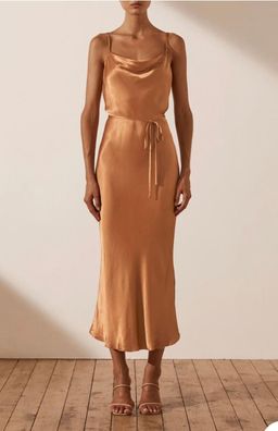 Shona Joy La Lune Bias Cowl Midi Dress Orange Size 8 for rent on The Volte - image 1