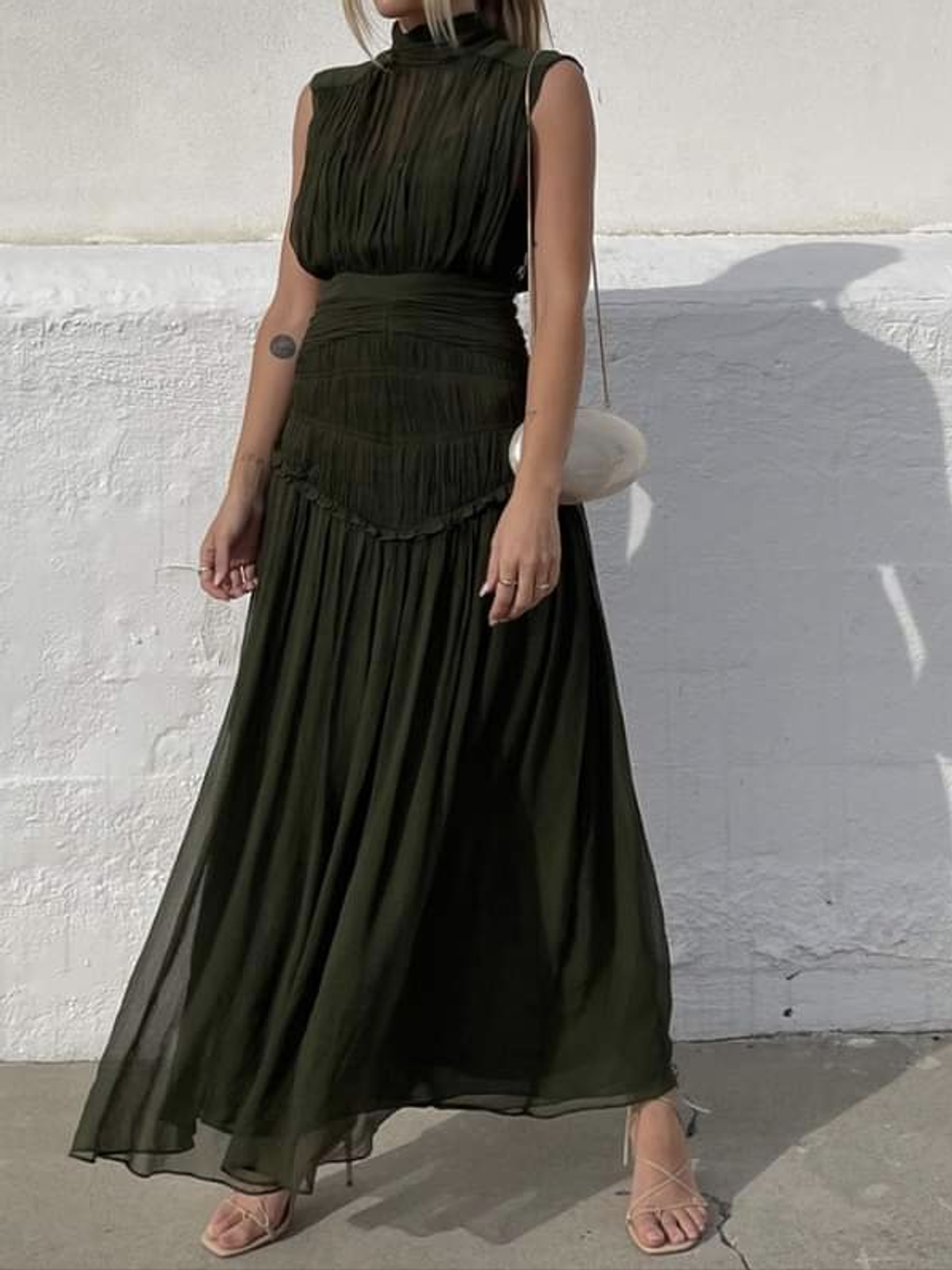 Shona Joy Clemence High Neck Maxi Dress Olive Size 8 - Image 5