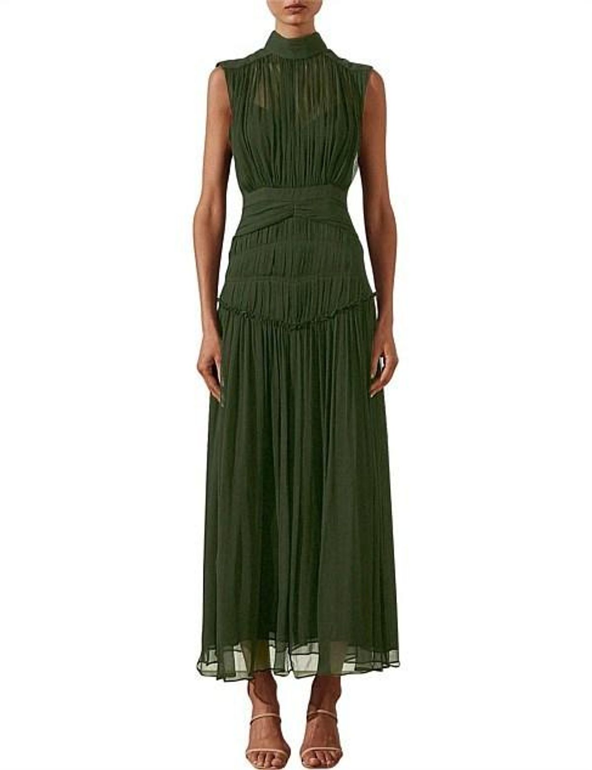 Shona Joy Clemence High Neck Maxi Dress Olive Size 8 - Image 3