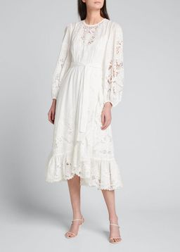 Zimmermann Lulu Scallop Midi Dress Ivory Size 8 for rent on The Volte - image 1