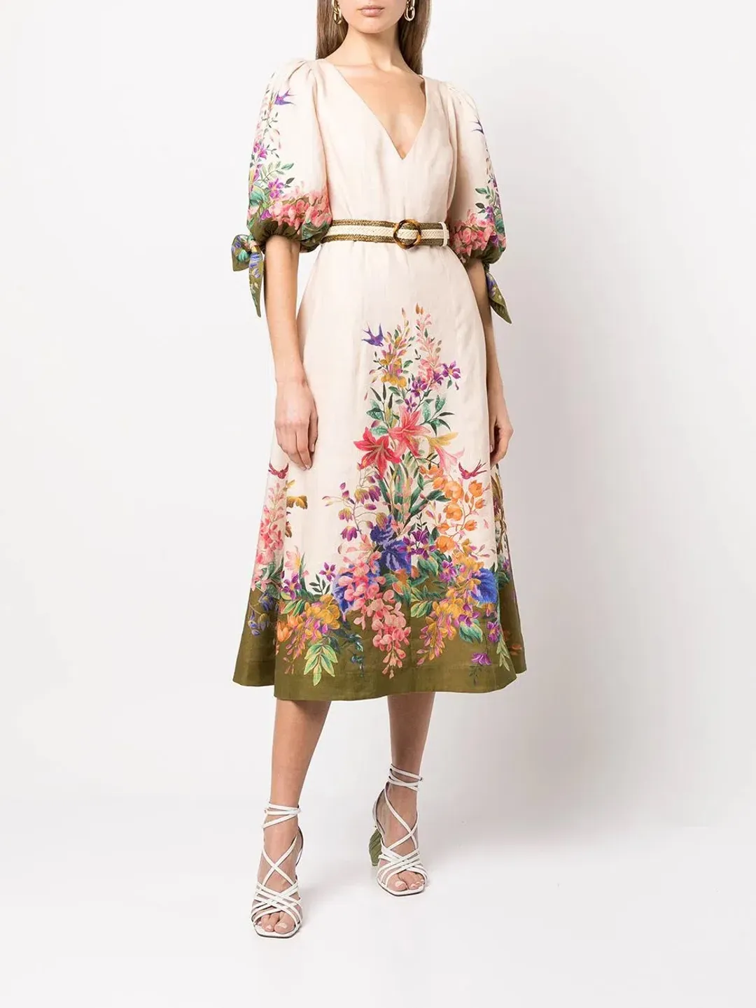 Zimmermann Tropicana Tie Sleeve Midi Dress Size 12 for rent on The Volte - main image