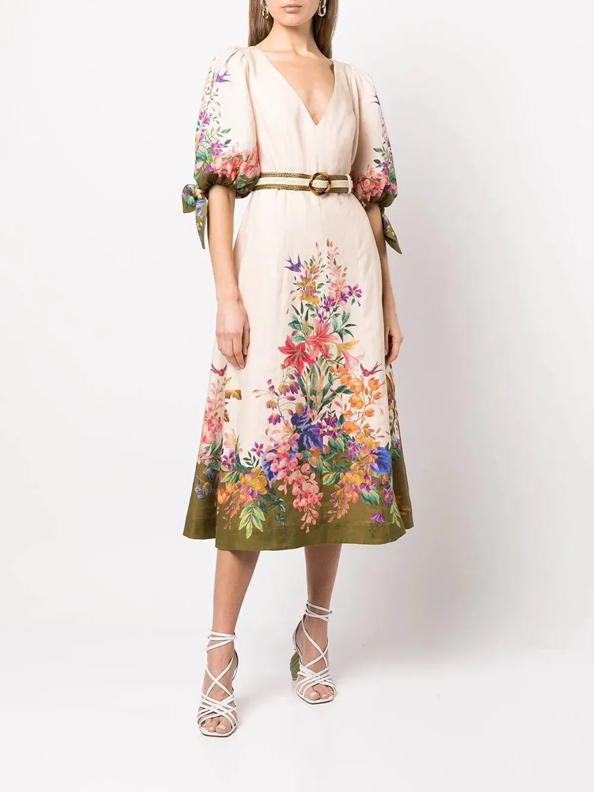 Zimmermann Tropicana Tie Sleeve Midi Dress Size 12 for rent on The Volte - main image