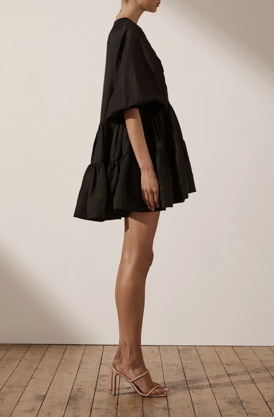 SHONA JOY Margaux Tuxedo Shirt Black Dress for rent on The Volte - main image