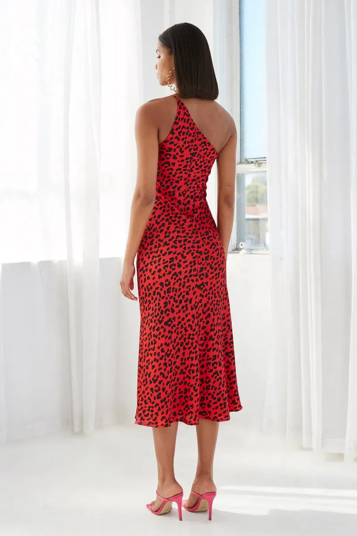 By Johnny Ruby Leopard Asymmetric Bias Dress Print Size 6 - Image 2