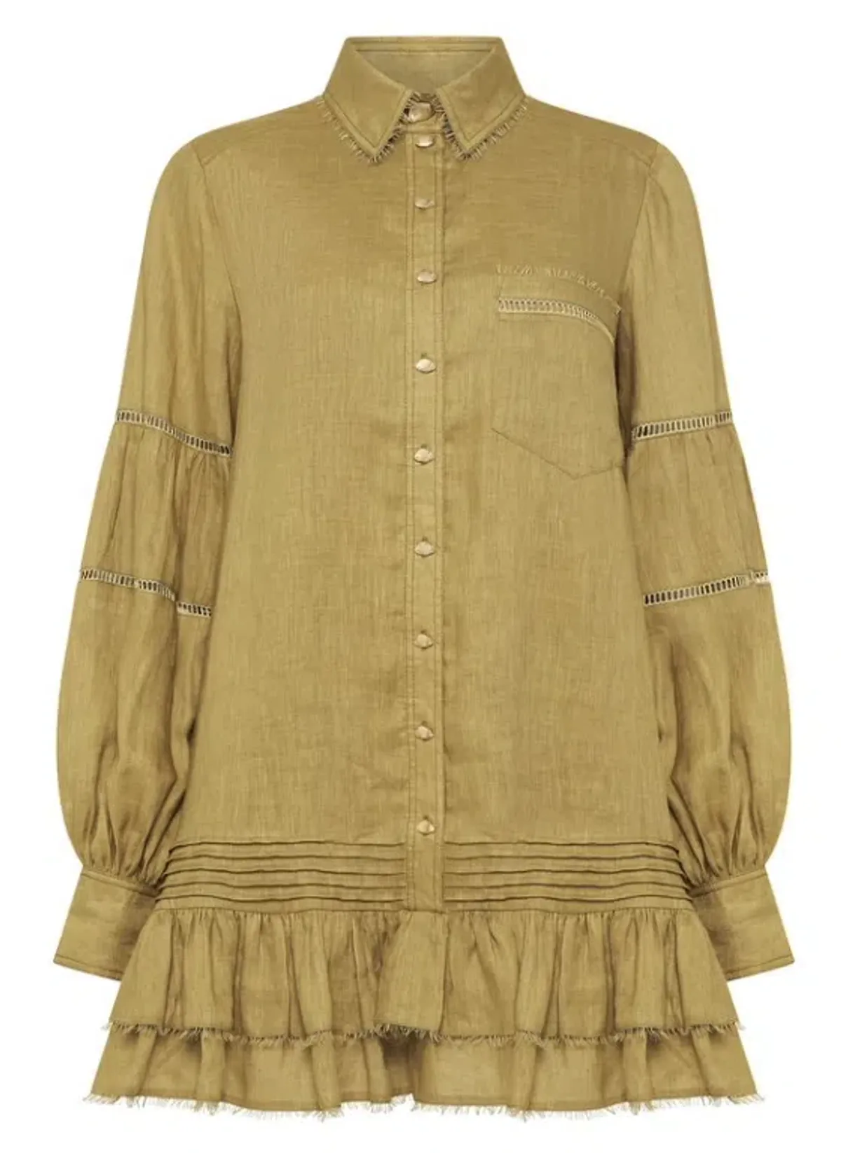 Aje Lotus Shirt Dress in Olive Green - Size 6 - Image 4