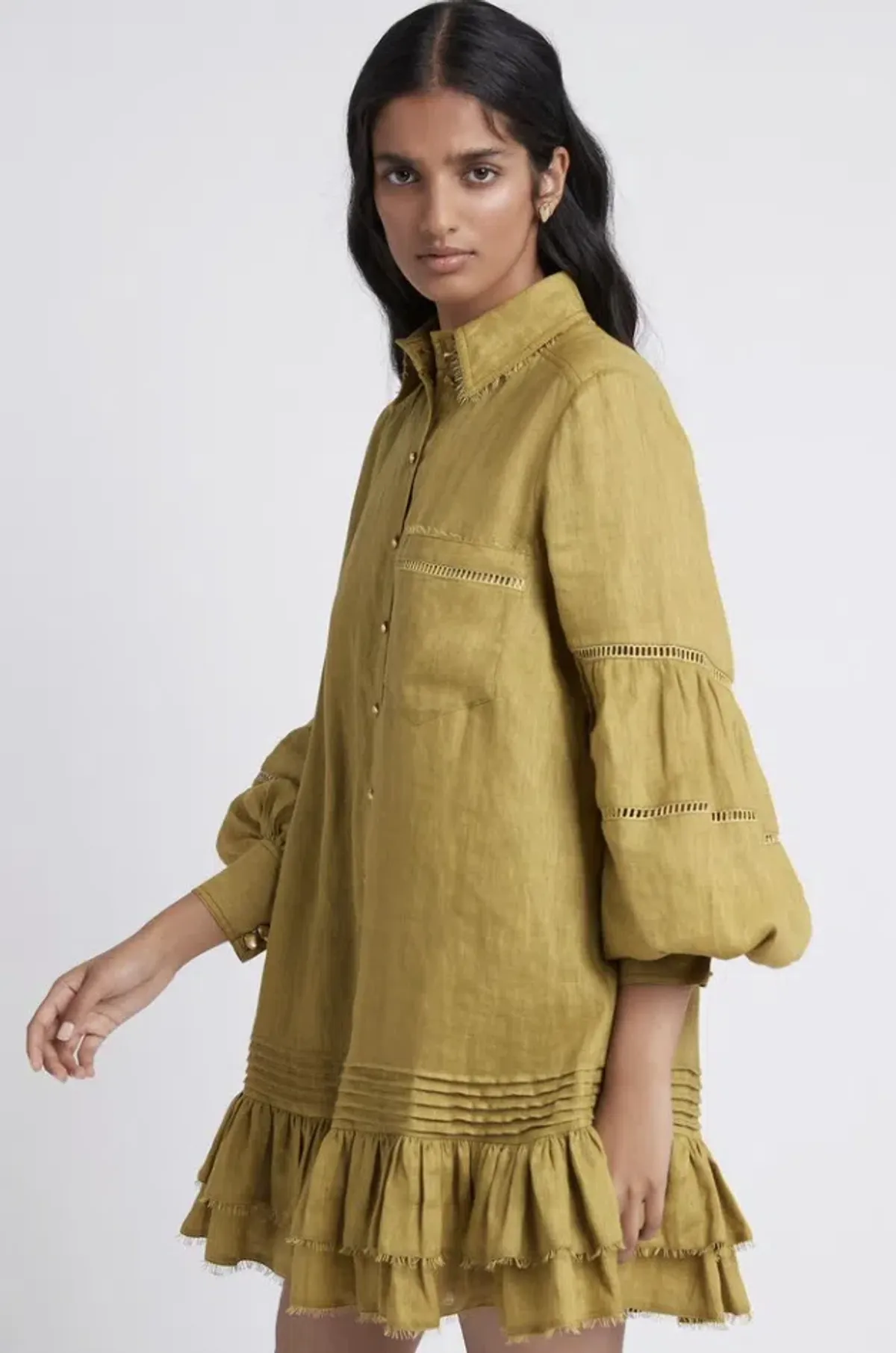 Aje Lotus Shirt Dress in Olive Green - Size 6 - Image 2