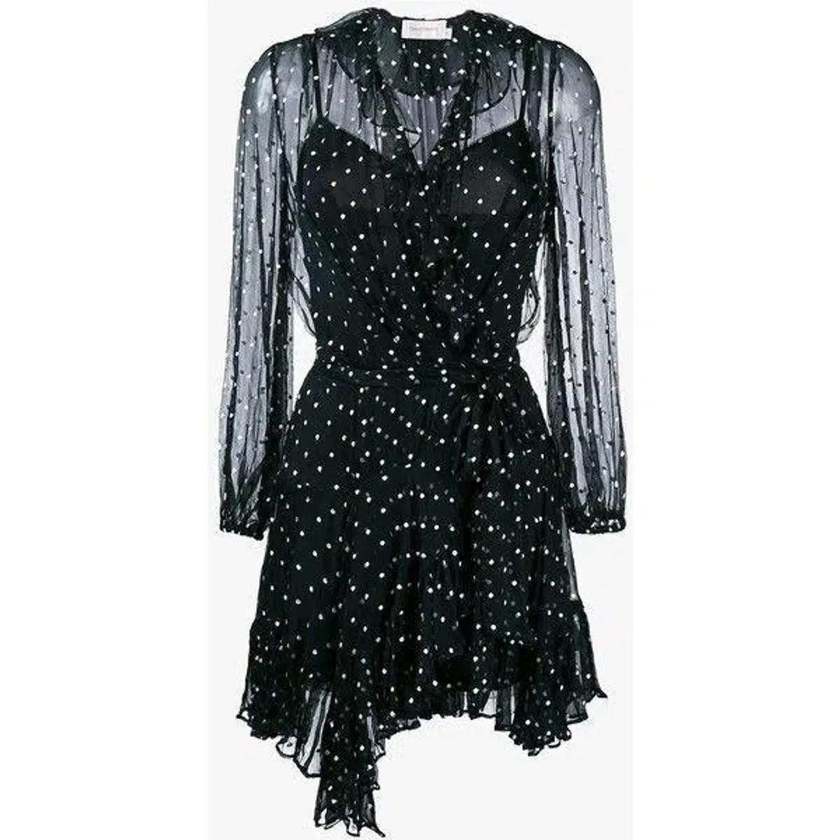 Zimmermann Silk Ruffle Polka Dot Wrap Mini Dress Black Size 8 - Image 4