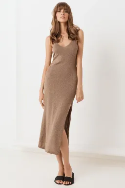 Spell Petra Metallic Knit Slip Dress Brown Size 12 for rent on The Volte - image 1