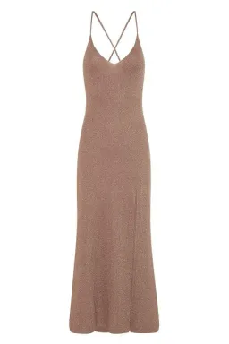 Spell Petra Metallic Knit Slip Dress Brown Size 12 for rent on The Volte - image 4