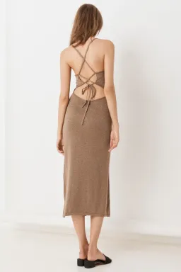 Spell Petra Metallic Knit Slip Dress Brown Size 12 for rent on The Volte - image 3