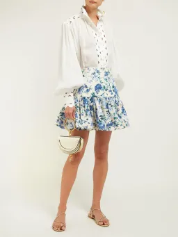 Zimmermann Moncur Flounce Short Skirt Aquamarine Floral Size 8 for rent on The Volte - image 1