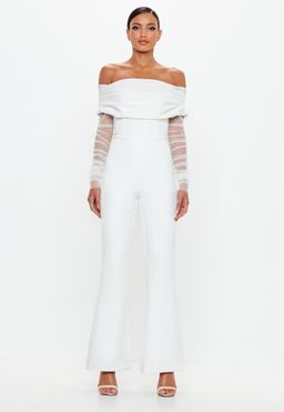 Peace + Love White Bardot Flare Leg Jumpsuit Size 14 for rent on The Volte - image 1