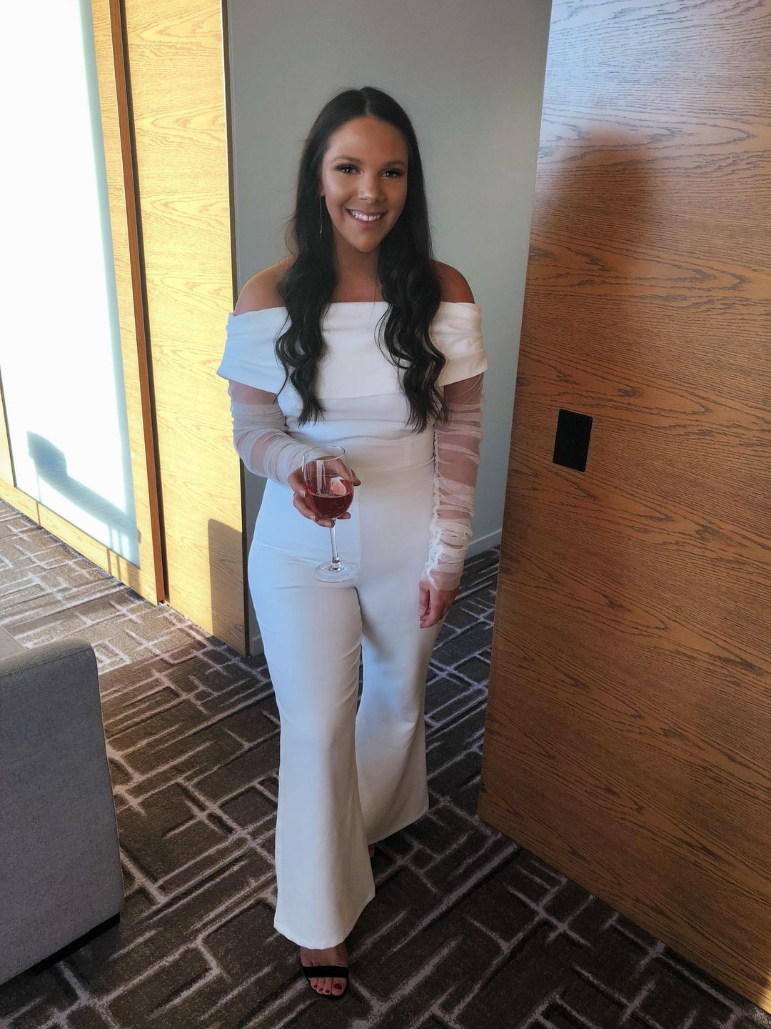 Peace + Love White Bardot Flare Leg Jumpsuit Size 14 for rent on The Volte - main image