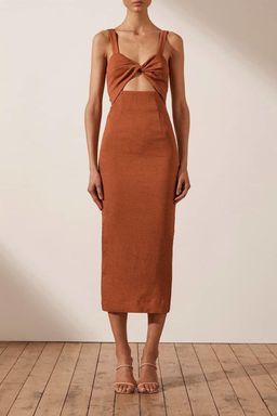 Shona Joy - Simone Fitted Cut Out Midi Dress - Terracotta for rent on The Volte - image 1
