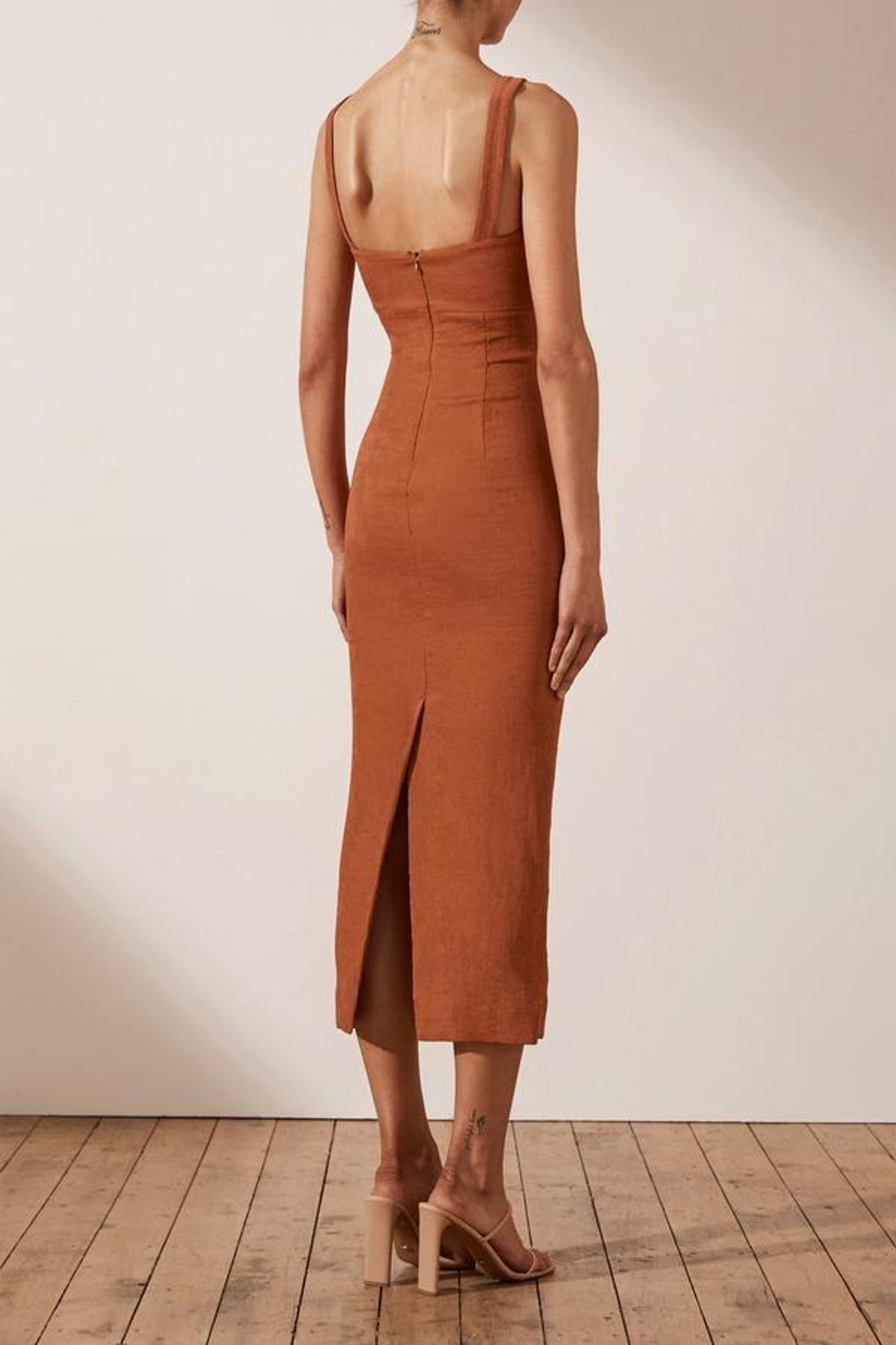 Shona Joy - Simone Fitted Cut Out Midi Dress - Terracotta - Image 2