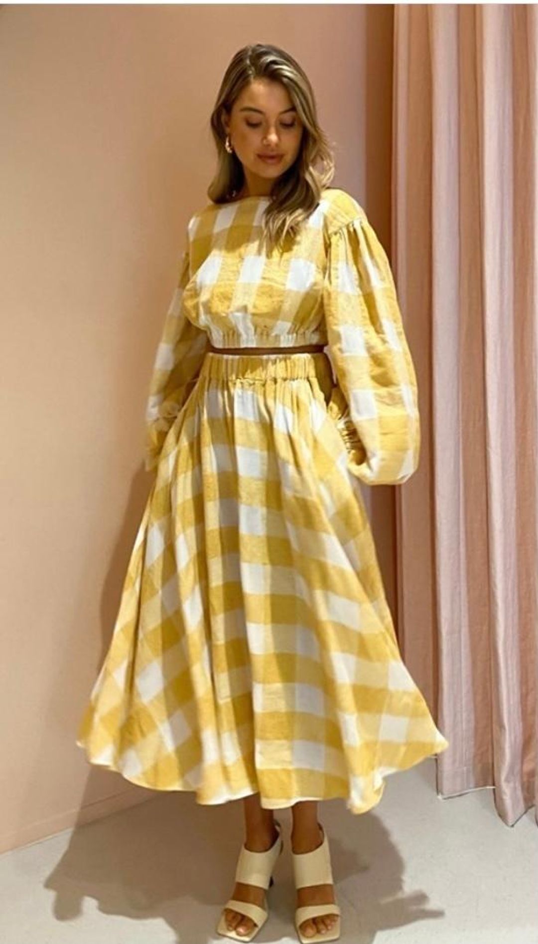 Acler Sutherland Top and Skirt Set Canary Check Size 12 for rent on The Volte - main image