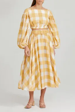 Acler Sutherland Top and Skirt Set Canary Check Size 12 for rent on The Volte - image 1