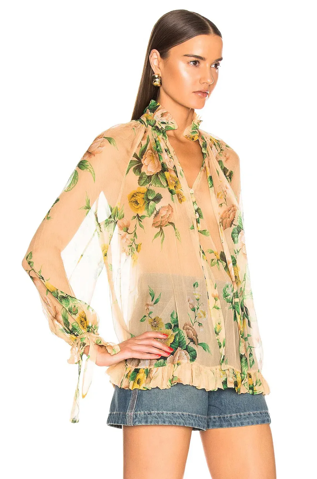 Zimmermann Zippy Necktie Top Peach Garden Floral Print Size 0 / AU 8 for rent on The Volte - main image