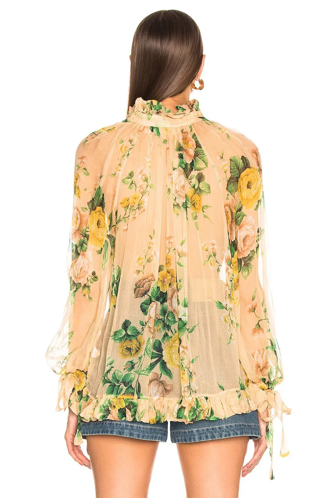 Zimmermann Zippy Necktie Top Peach Garden Floral Print Size 0 / AU 8 for rent on The Volte - main image