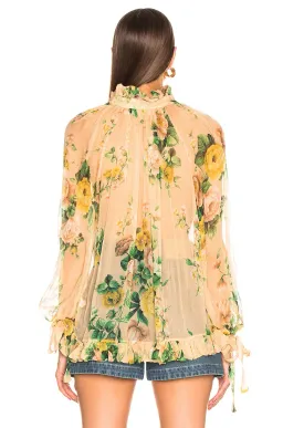 Zimmermann Zippy Necktie Top Peach Garden Floral Print Size 0 / AU 8 for rent on The Volte - image 3