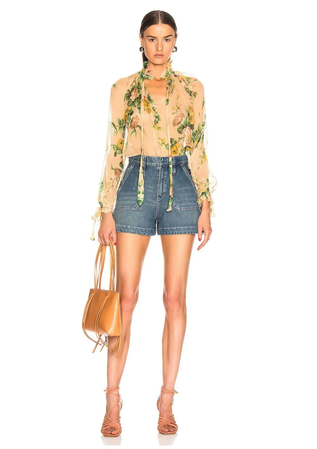 Zimmermann Zippy Necktie Top Peach Garden Floral Print Size 0 / AU 8 for rent on The Volte - main image